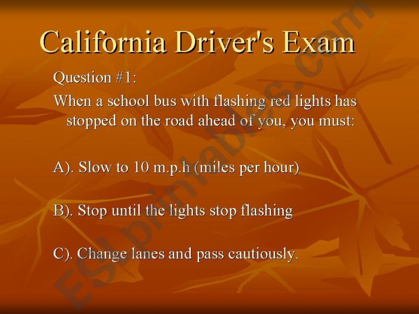 California Driver`s Exam powerpoint